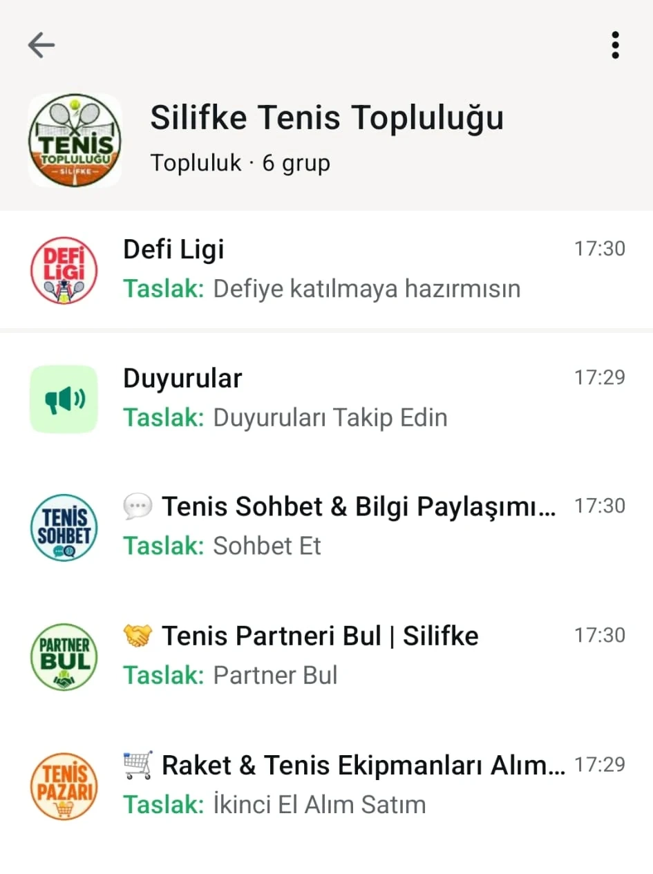 Silifke Tenis Topluluğu WhatsApp topluluk ekranı